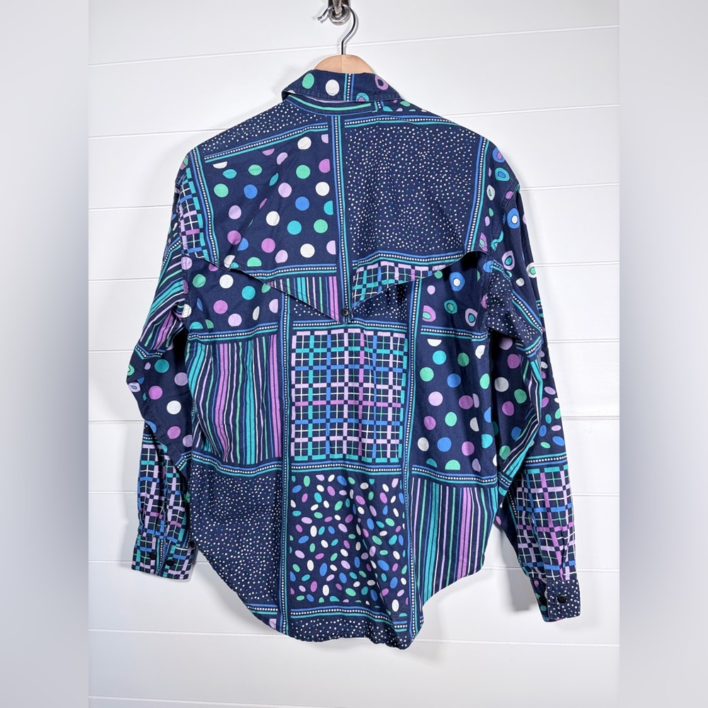 Cricket Colorful Blue Patterned Button Up Shirt Large - Picture 6 of 11